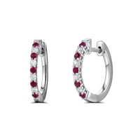 Ruby and Diamond 18ct White Gold Hoop Earrings - Michael Jones Jeweller