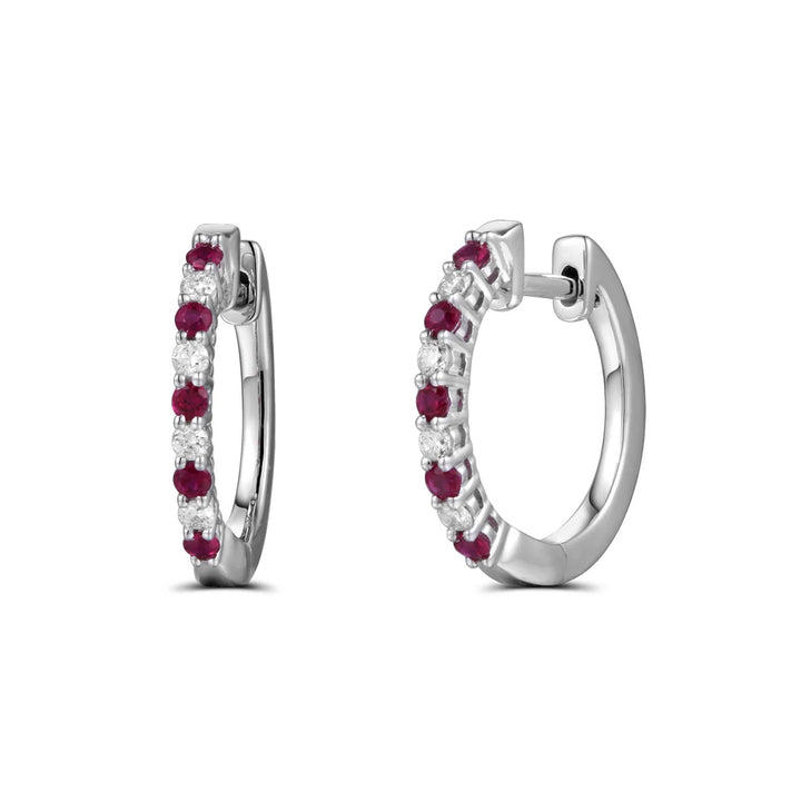 Ruby and Diamond 18ct White Gold Hoop Earrings
