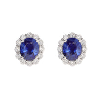 Sapphire and Diamond 18ct White Gold Oval Cluster Stud Earrings - Michael Jones Jeweller