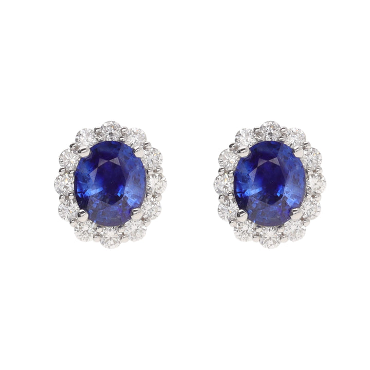 Sapphire and Diamond 18ct White Gold Oval Cluster Stud Earrings