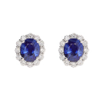 Sapphire and Diamond 18ct White Gold Oval Cluster Stud Earrings
