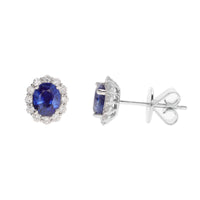Sapphire and Diamond 18ct White Gold Oval Cluster Stud Earrings - Michael Jones Jeweller