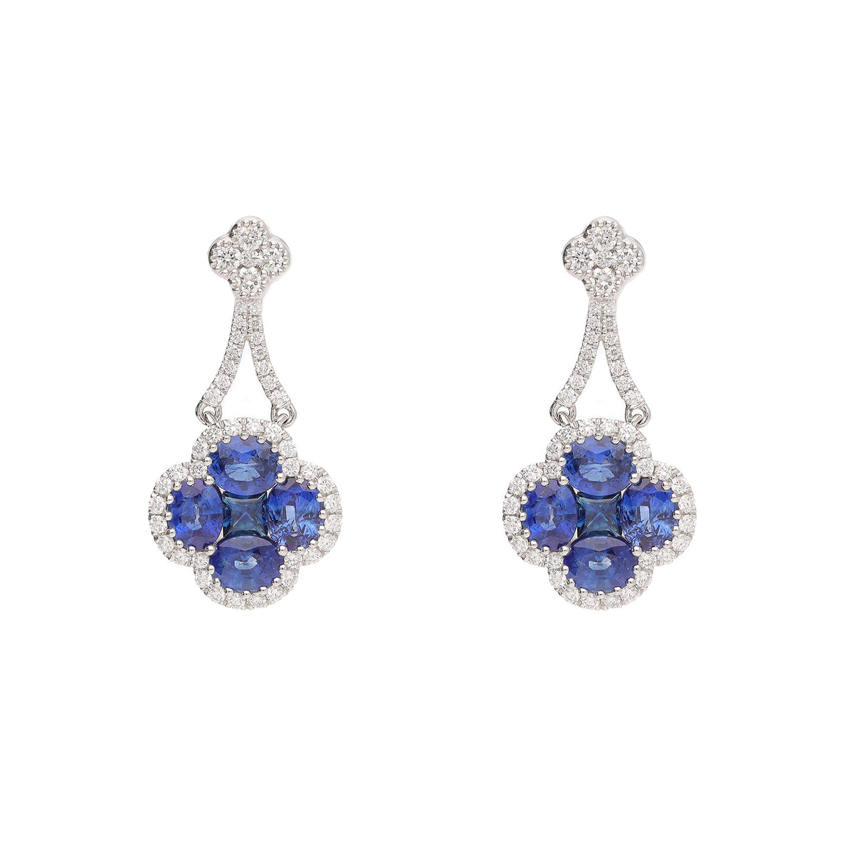 Sapphire and Diamond 18ct White Gold Cluster Drop Earring - Michael Jones Jeweller