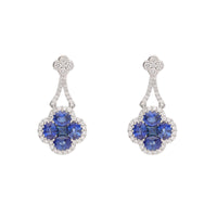 Sapphire and Diamond 18ct White Gold Cluster Drop Earring