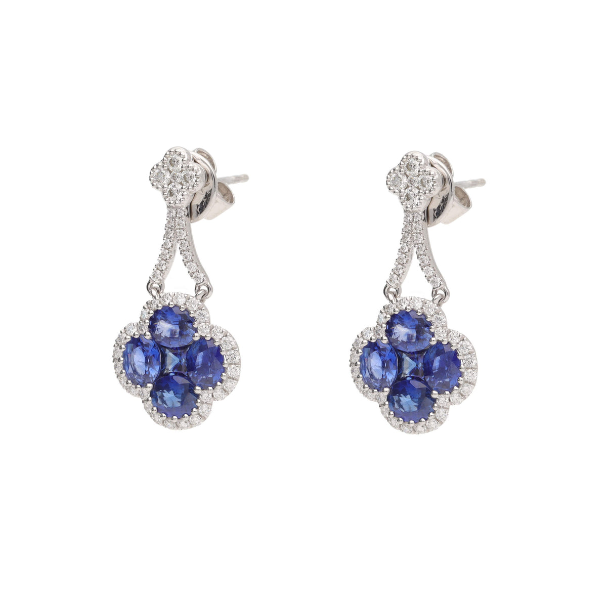 Sapphire and Diamond 18ct White Gold Cluster Drop Earring - Michael Jones Jeweller