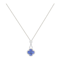 Sapphire and Diamond 18ct White Gold Cluster Drop Necklace - Michael Jones Jeweller