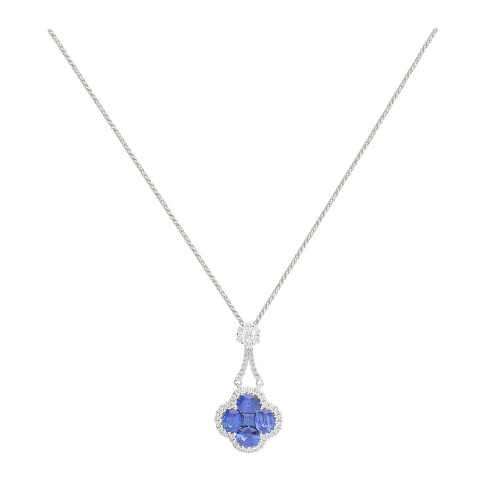Sapphire and Diamond 18ct White Gold Cluster Drop Necklace