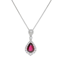 Mozambique Ruby and Diamond 18ct White Gold Pear Cluster Drop Necklace - Michael Jones Jeweller