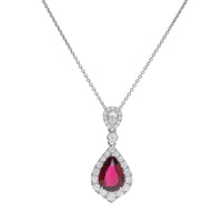 Mozambique Ruby and Diamond 18ct White Gold Pear Cluster Drop Necklace