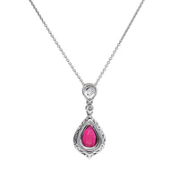 Mozambique Ruby and Diamond 18ct White Gold Pear Cluster Drop Necklace - Michael Jones Jeweller