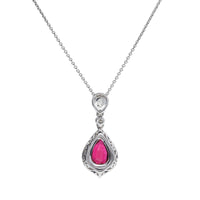 Mozambique Ruby and Diamond 18ct White Gold Pear Cluster Drop Necklace