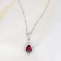 Mozambique Ruby and Diamond 18ct White Gold Pear Cluster Drop Necklace - Michael Jones Jeweller