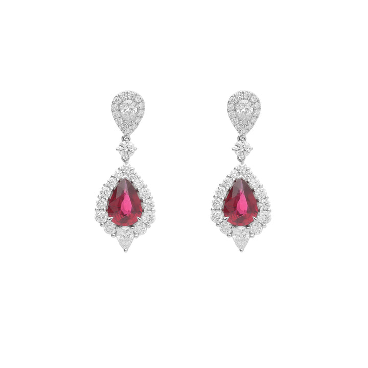 Ruby and Diamond 18ct White Gold Drop Earrings - Michael Jones Jeweller