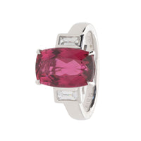 Rubellite and Diamond Three Stone Platinum Ring - Michael Jones Jeweller