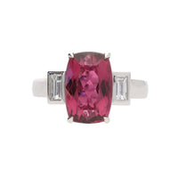 Rubellite and Diamond Three Stone Platinum Ring - Michael Jones Jeweller