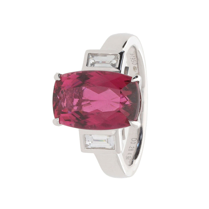 Rubellite and Diamond Three Stone Platinum Ring - Michael Jones Jeweller