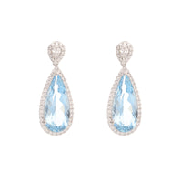 Aquamarine and Diamond 18ct White Gold Pear Drop Earrings - Michael Jones Jeweller