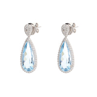 Aquamarine and Diamond 18ct White Gold Pear Drop Earrings - Michael Jones Jeweller