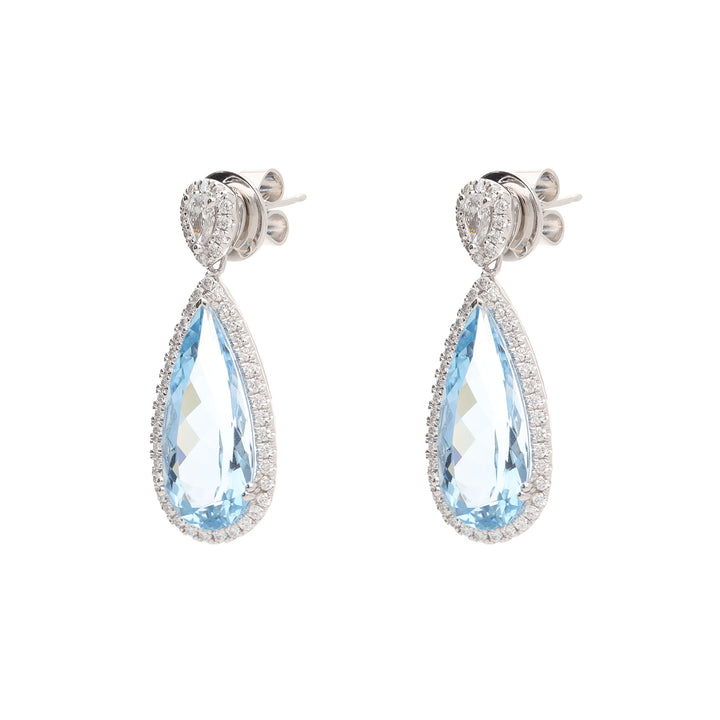 Aquamarine and Diamond 18ct White Gold Pear Drop Earrings - Michael Jones Jeweller