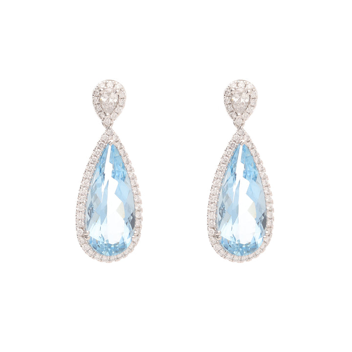 Aquamarine and Diamond 18ct White Gold Pear Drop Earrings - Michael Jones Jeweller