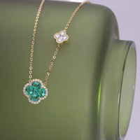 Emerald and Diamond Clover 18ct Yellow Gold Necklace