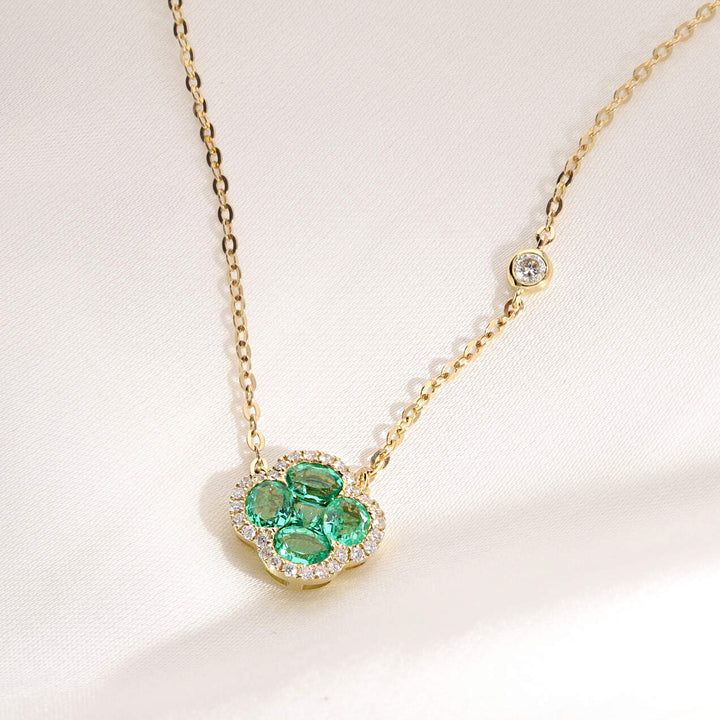 Emerald and Diamond 18ct Yellow Gold Clover Pendant