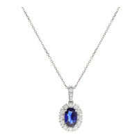 Sapphire and Diamond 18ct White Gold Oval Cluster Drop Necklace - Michael Jones Jeweller