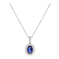Sapphire and Diamond 18ct White Gold Oval Cluster Drop Necklace