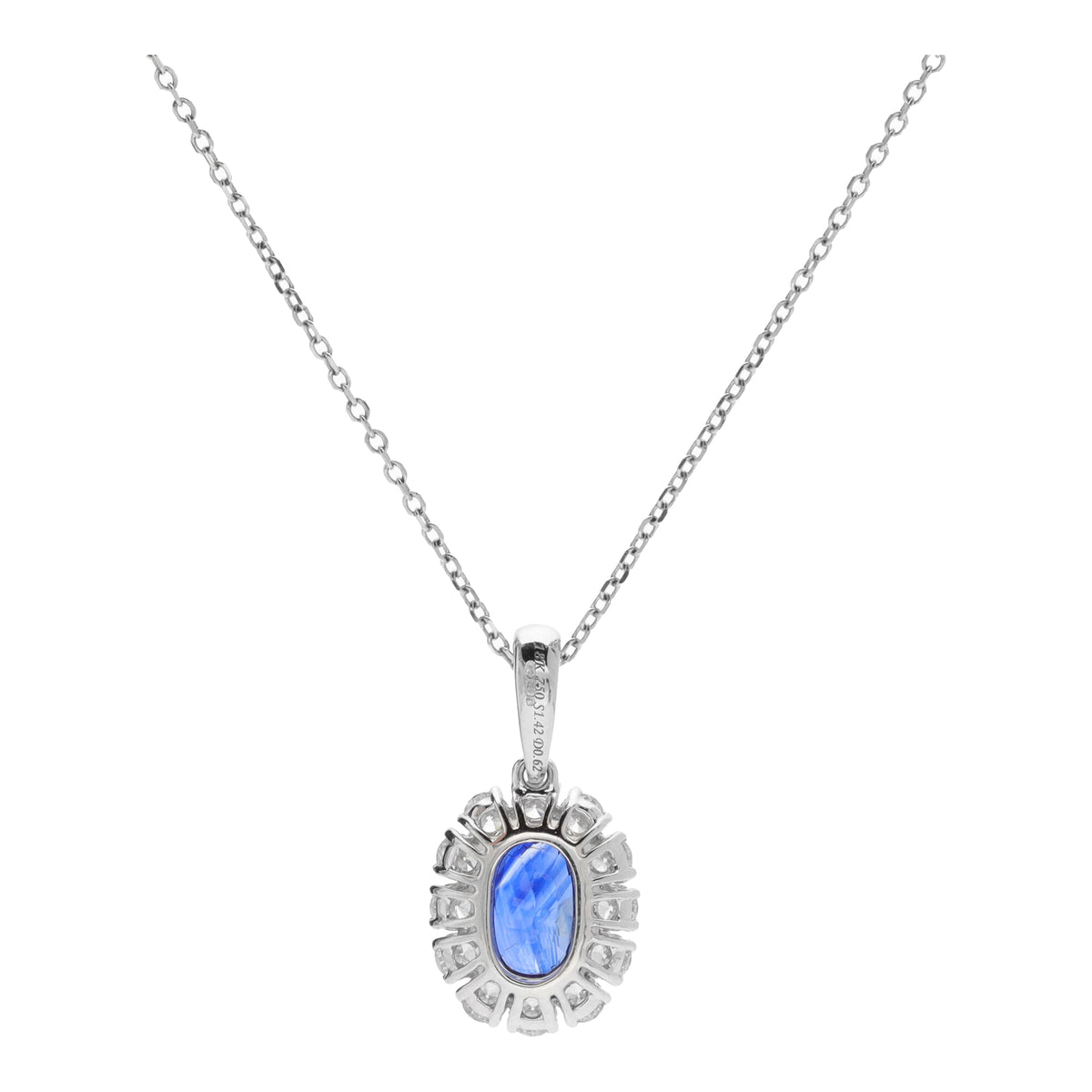 Sapphire and Diamond 18ct White Gold Oval Cluster Drop Necklace - Michael Jones Jeweller