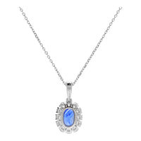 Sapphire and Diamond 18ct White Gold Oval Cluster Drop Necklace