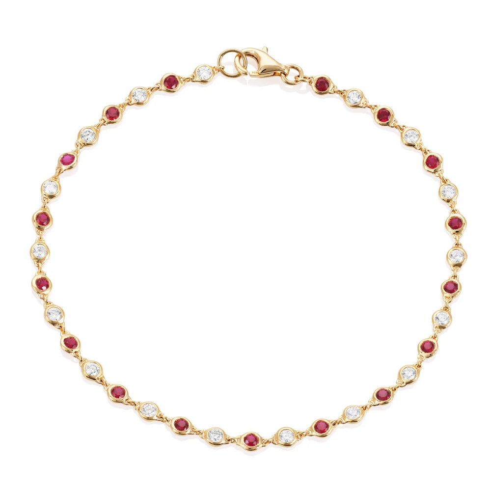 Ruby and Diamond 18ct Yellow Gold Collar Set Bracelet - Michael Jones Jeweller