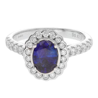 Sapphire and Diamond 18ct White Gold Scalloped Cluster Ring - Michael Jones Jeweller