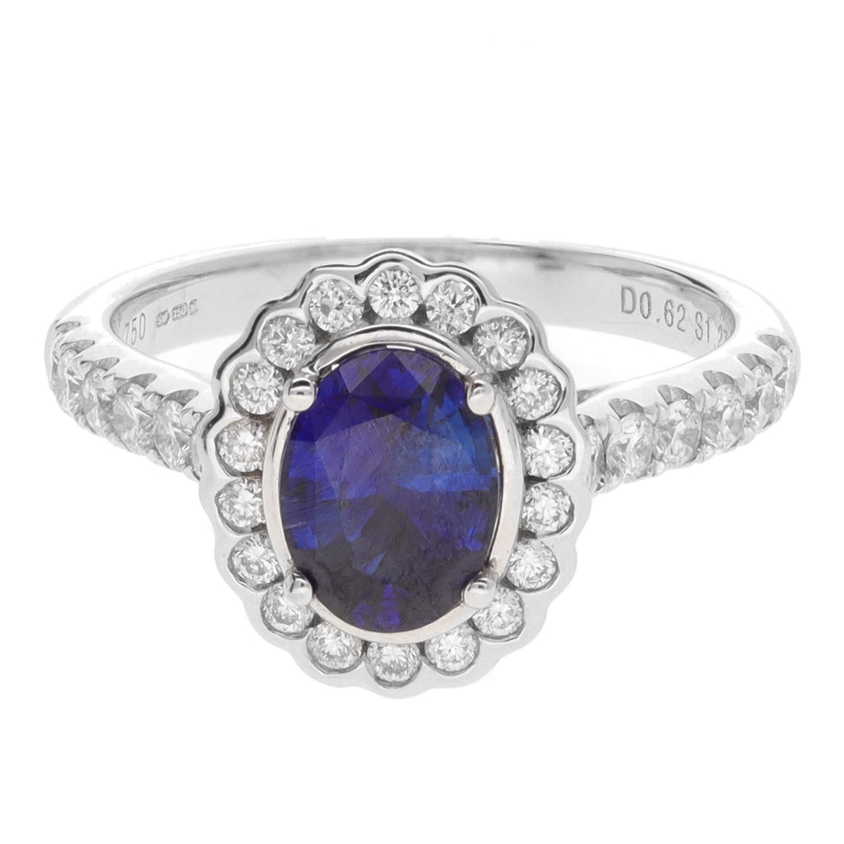 Sapphire and Diamond 18ct White Gold Scalloped Cluster Ring - Michael Jones Jeweller