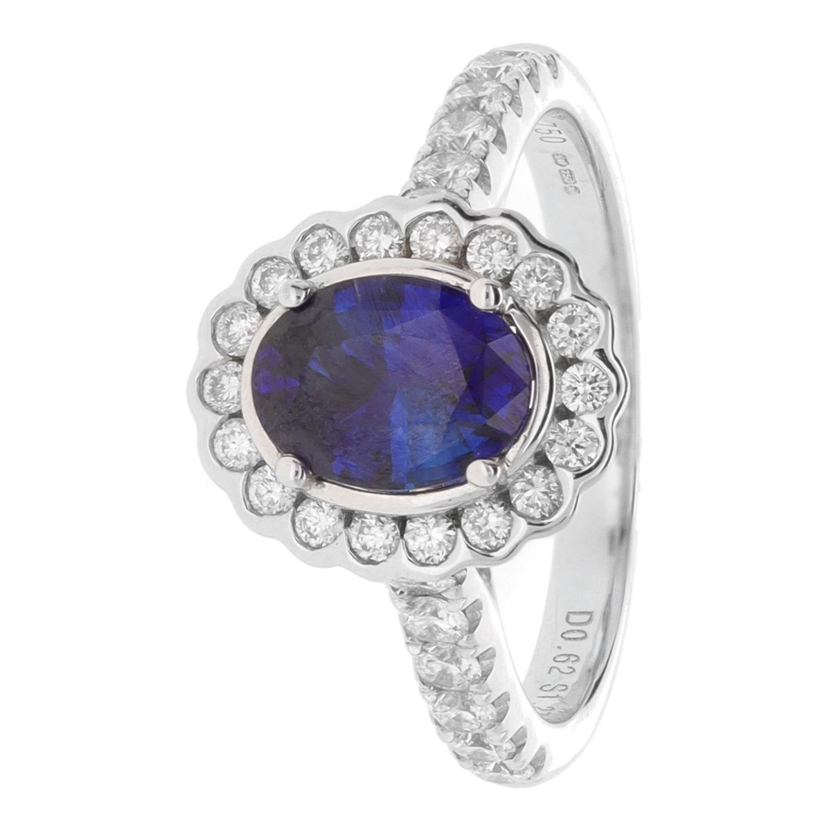 Sapphire and Diamond 18ct White Gold Scalloped Cluster Ring - Michael Jones Jeweller