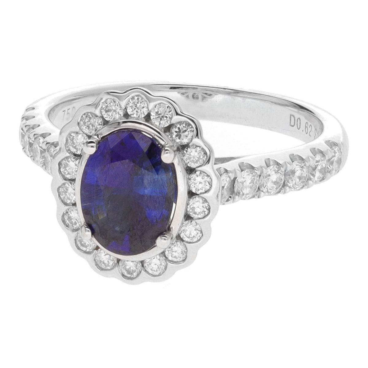 Sapphire and Diamond 18ct White Gold Scalloped Cluster Ring - Michael Jones Jeweller
