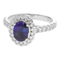 Sapphire and Diamond 18ct White Gold Scalloped Cluster Ring