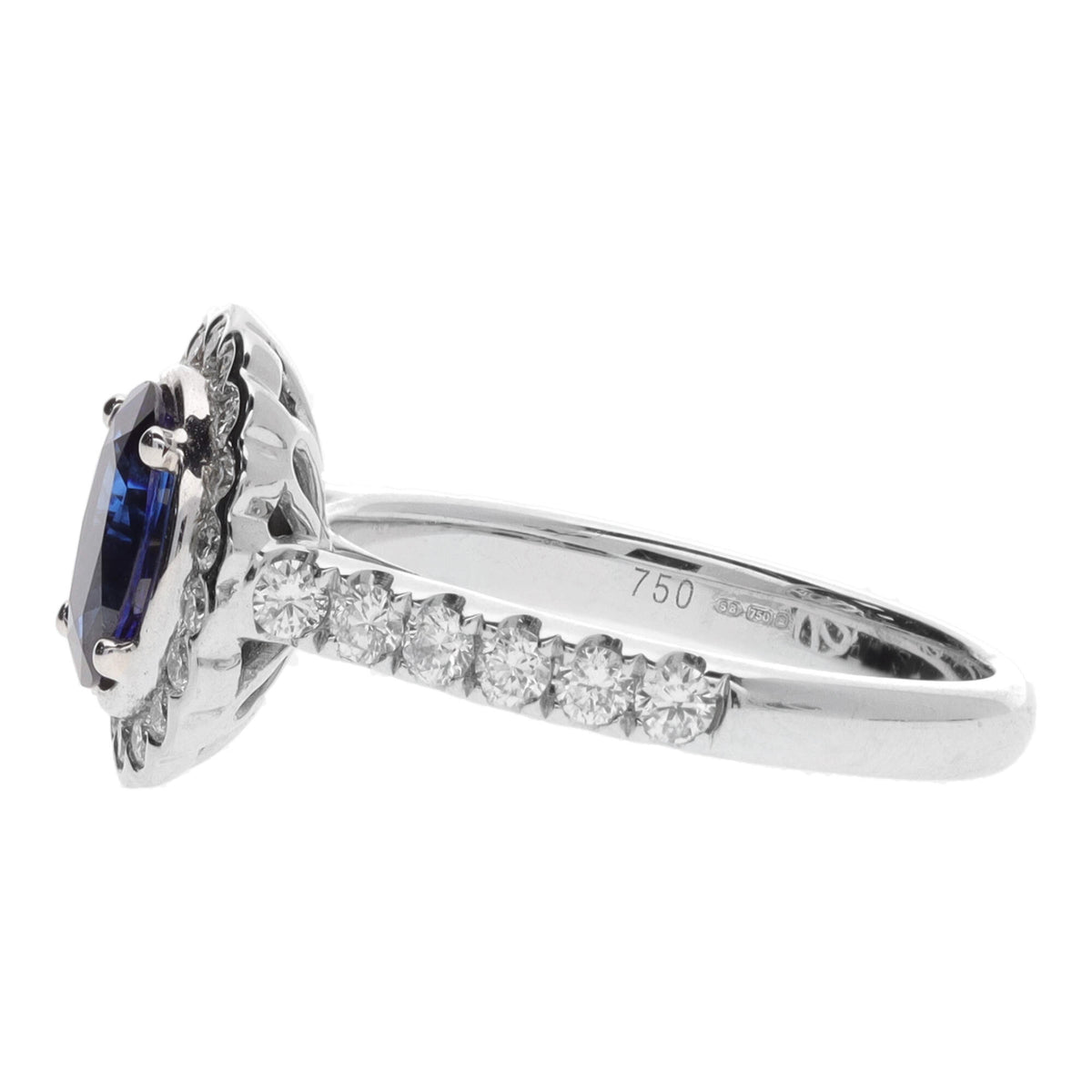 Sapphire and Diamond 18ct White Gold Scalloped Cluster Ring - Michael Jones Jeweller