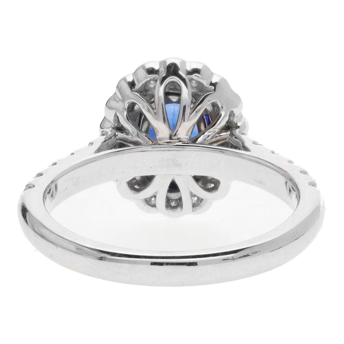 Sapphire and Diamond 18ct White Gold Scalloped Cluster Ring - Michael Jones Jeweller