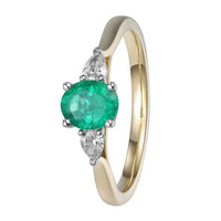 Emerald and Diamond 18ct Yellow Gold Oval Three Stone Ring