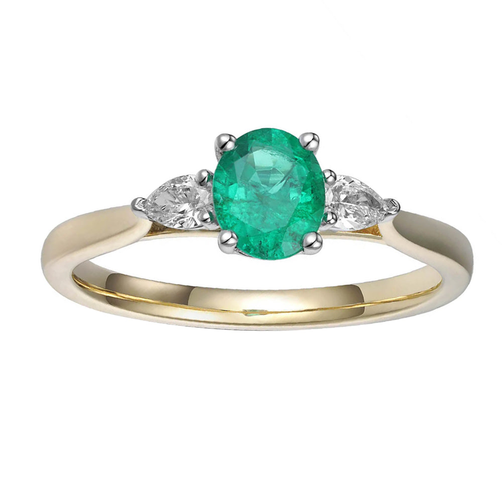 Emerald and Diamond 18ct Yellow Gold Oval Three Stone Ring - Michael Jones Jeweller