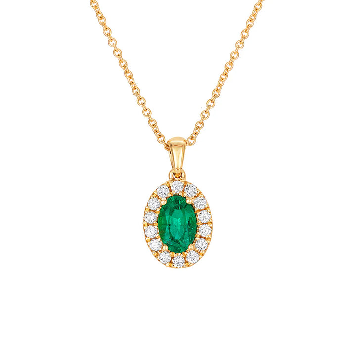Emerald and Diamond 18ct Yellow Gold Oval Cluster Necklace