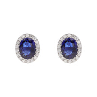 Sapphire and Diamond Oval 18ct White Gold Cluster Stud Earrings - Michael Jones Jeweller