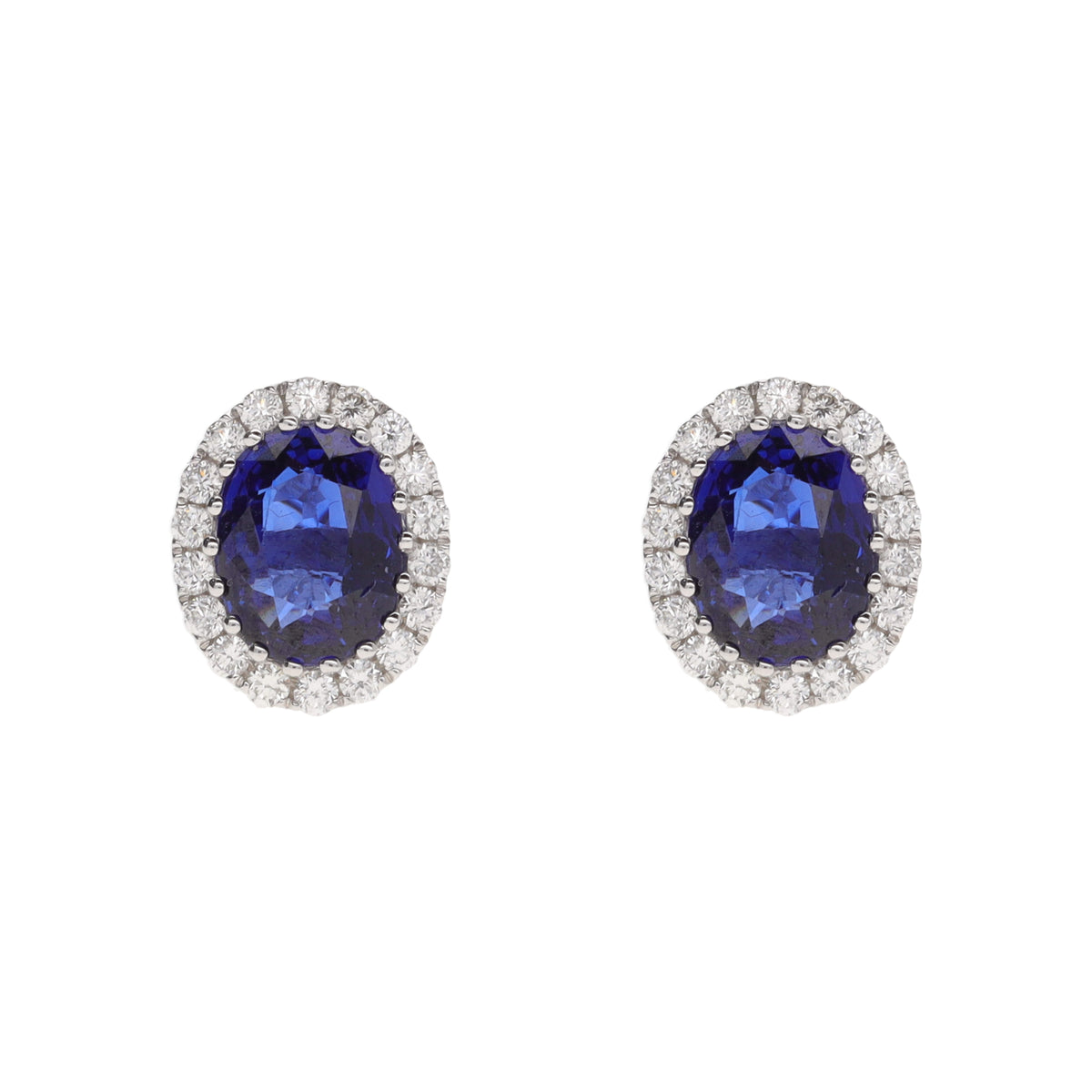 Sapphire and Diamond Oval 18ct White Gold Cluster Stud Earrings - Michael Jones Jeweller