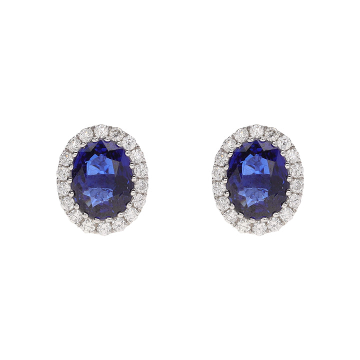Sapphire and Diamond Oval 18ct White Gold Cluster Stud Earrings