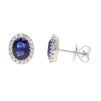 Sapphire and Diamond Oval 18ct White Gold Cluster Stud Earrings - Michael Jones Jeweller