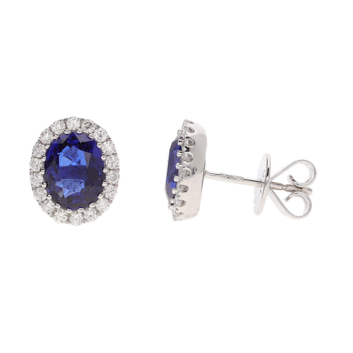 Sapphire and Diamond Oval 18ct White Gold Cluster Stud Earrings - Michael Jones Jeweller