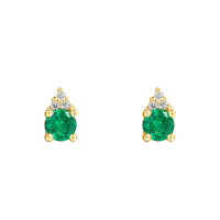 Emerald and Diamond Trefoil 18ct Yellow Gold Stud Earrings - Michael Jones Jeweller