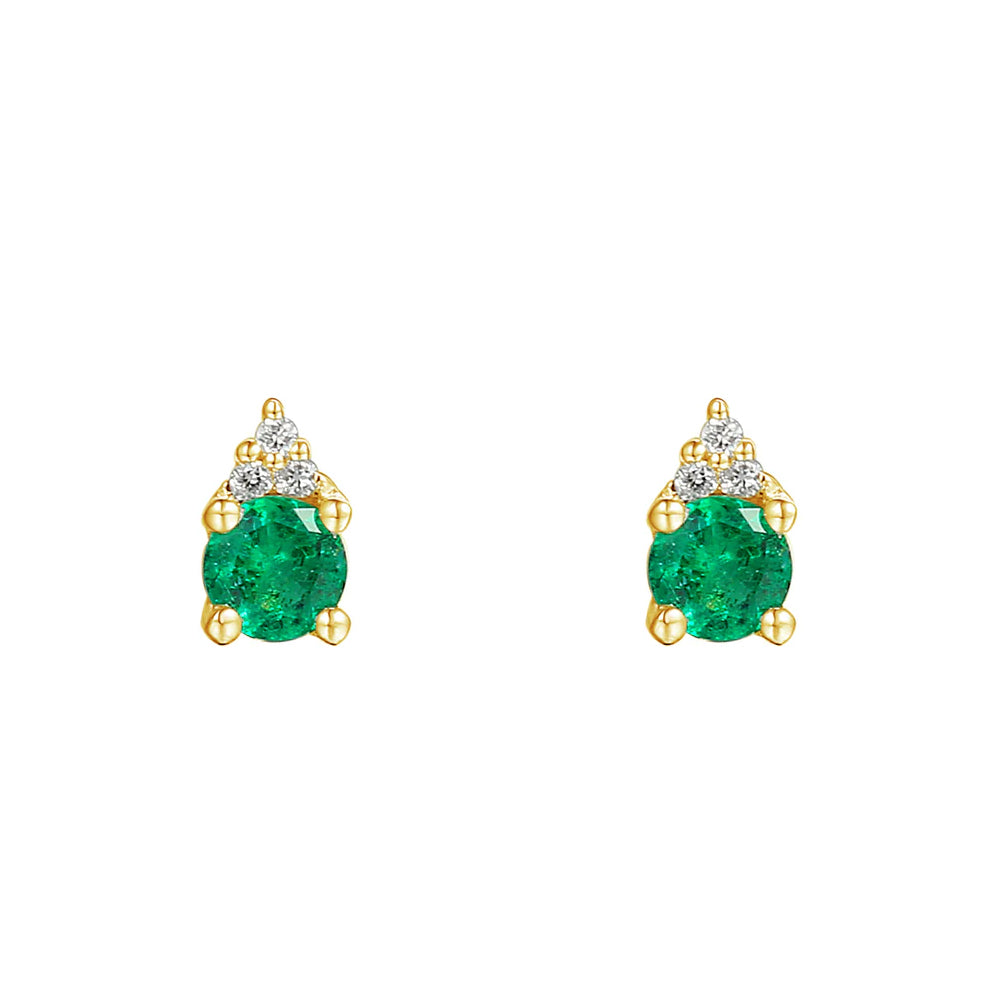 Emerald and Diamond Trefoil 18ct Yellow Gold Stud Earrings - Michael Jones Jeweller
