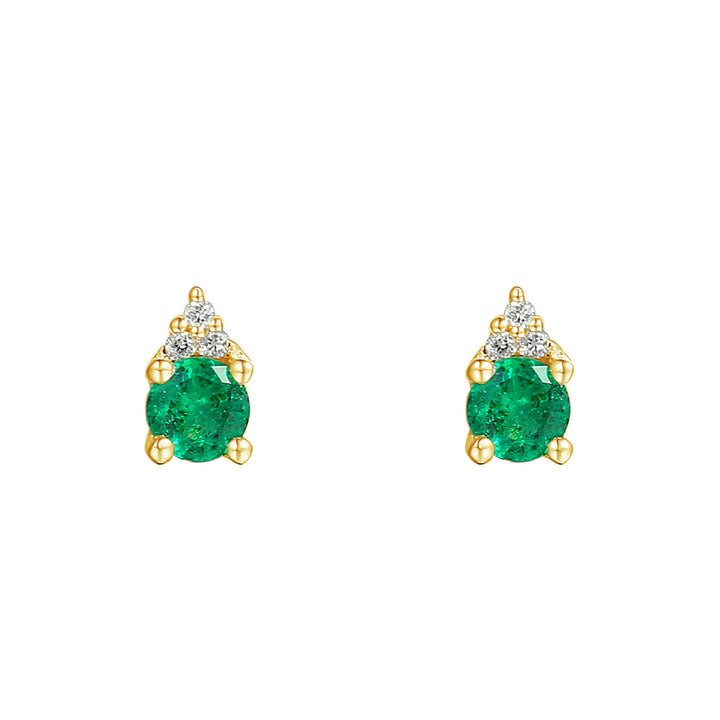 Emerald and Diamond Trefoil 18ct Yellow Gold Stud Earrings