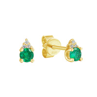 Emerald and Diamond Trefoil 18ct Yellow Gold Stud Earrings - Michael Jones Jeweller